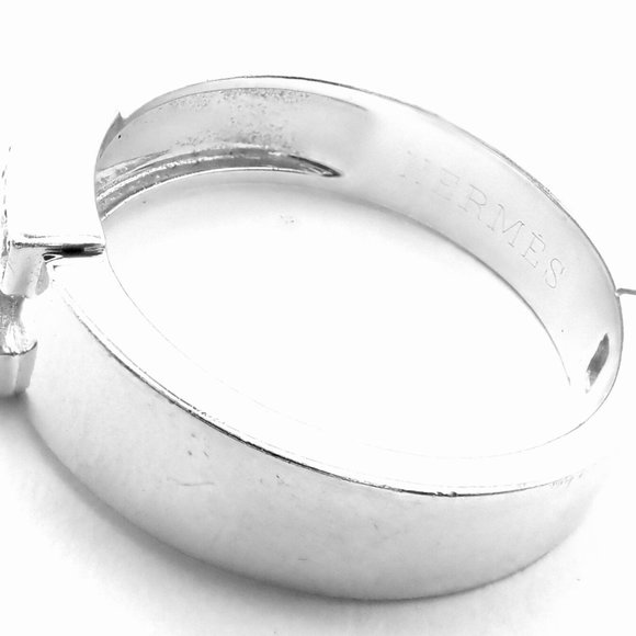 Authentic! Hermes 18k White Gold Diamond H Band Ring - Picture 5 of 8